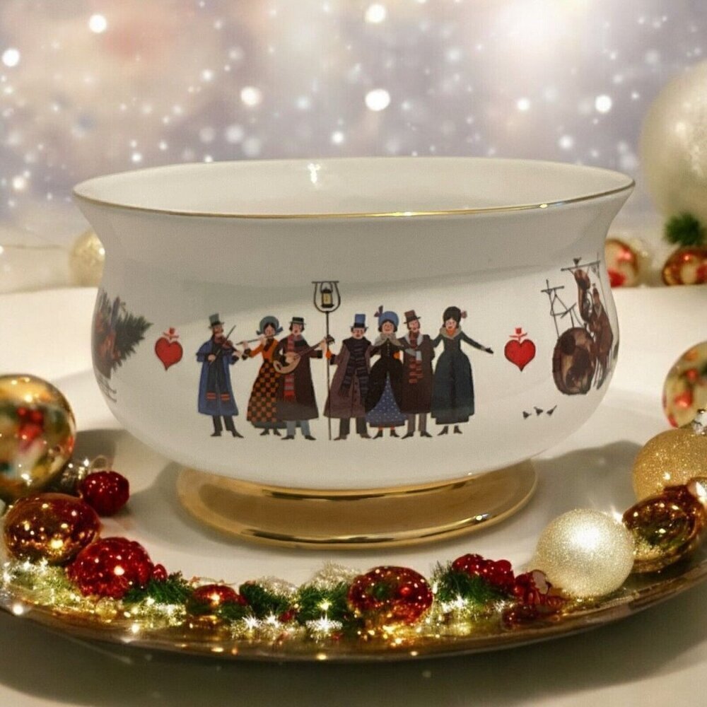 WYSOCKI Christmas Love Bowl 1999-2000 Ceramic Teleflora Bowl Gold Accent Trim
